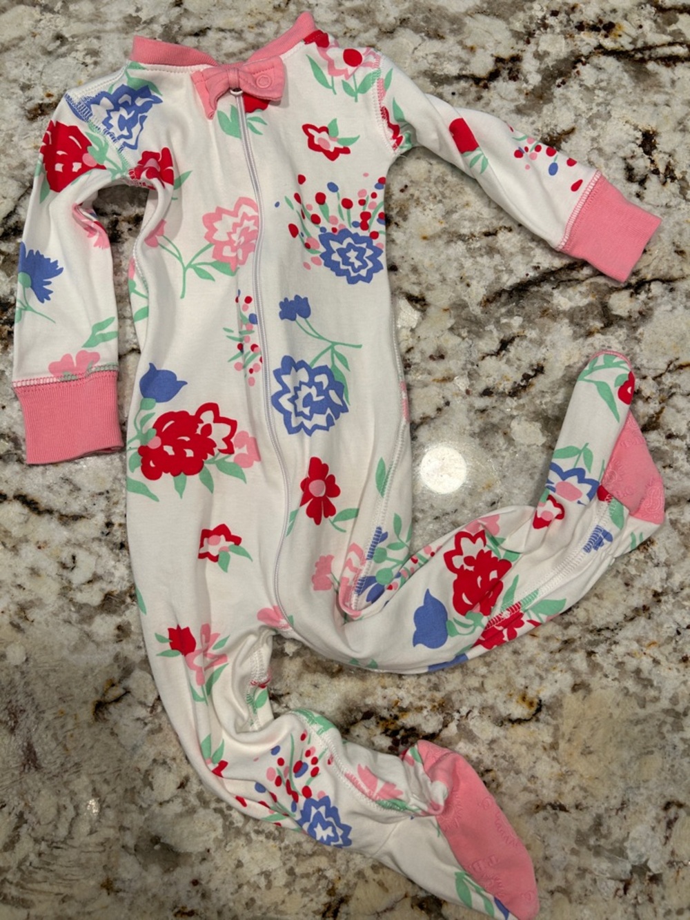 Beaufort & Bonnet Girls Floral Zip-Front One-Piece Pajamas in White and Pink